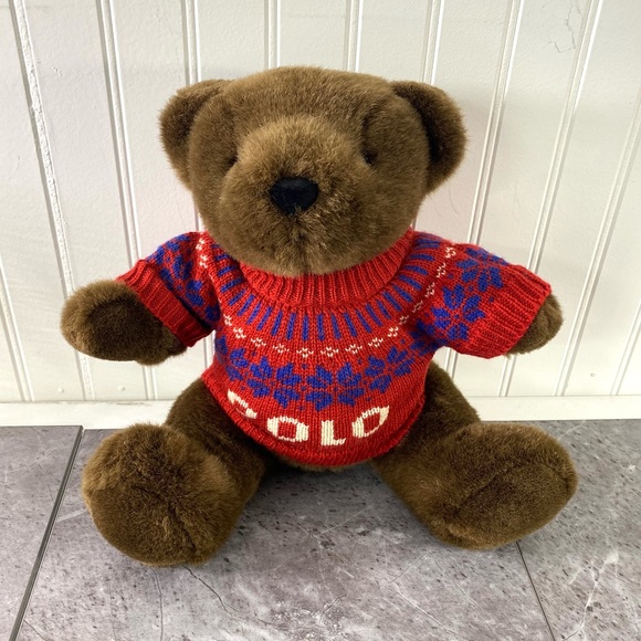 Polo Ralph Lauren Stuffed Teddy Bear Sweater Vintage Toy‎ Brown Animal - Picture 1 of 7